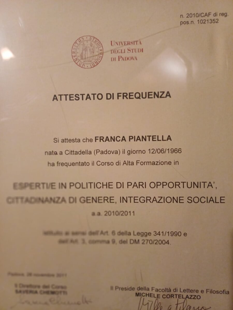 Non ho un’attività, sono un’esperta in pari opportunità e mi piace informarmi su quello che fanno le donne
